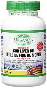 Organika Norwegian Cod Liver Oil 250mg 120Softgels