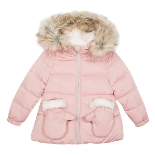 Catimini Pink Puffer Jacket with Faux Fur Hood Llama-Mazing 
