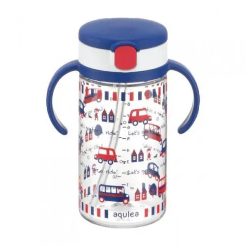 Richell Aqulea Clear Straw Bottle Mug 320ml - Navy Blue