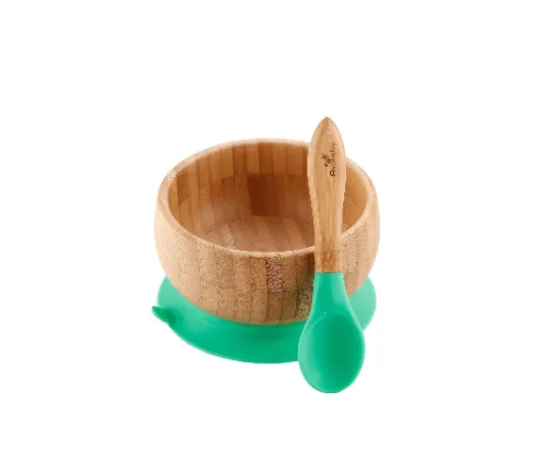 Avanchy Baby Bamboo Stay Put Suction Bowl & Spoon - Green