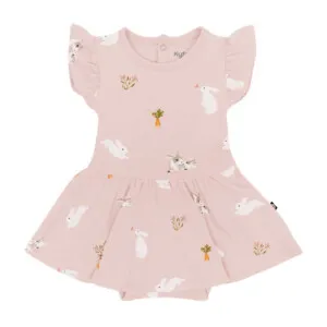 Kyte Baby Twirl Bodysuit Dress in Blush Rabbit 6-12 Months