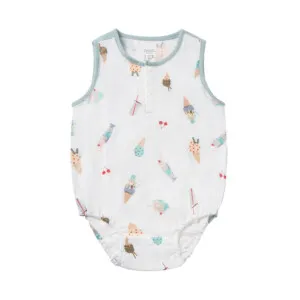 Nest Designs Sleeveless Henley Onesie (Bamboo) - Ice Cream Summer 18M-24M
