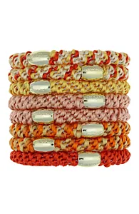L.Erickson Grab & Go Ponytail Holders Set of Eight - Poppy/Gold Bead