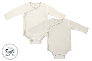 Nest Designs Basics Organic Cotton Ribbed Kimono Long Sleeve Onesie (2 Pack) - Light Grey 3-6M