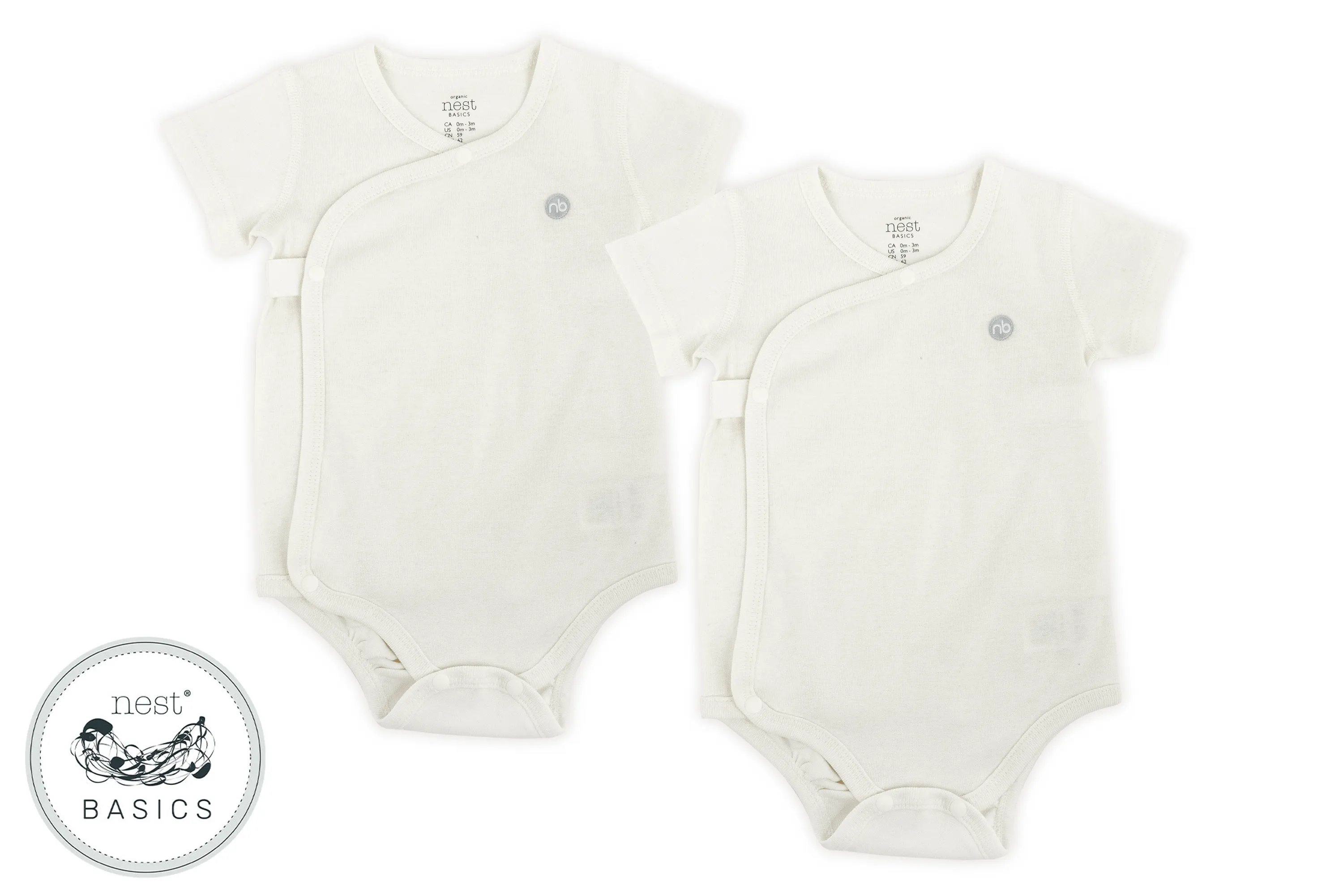 Nest Designs Basics Organic Cotton Kimono Ribbed Short Sleeve Onesie (2 Pack) - White 3-6M