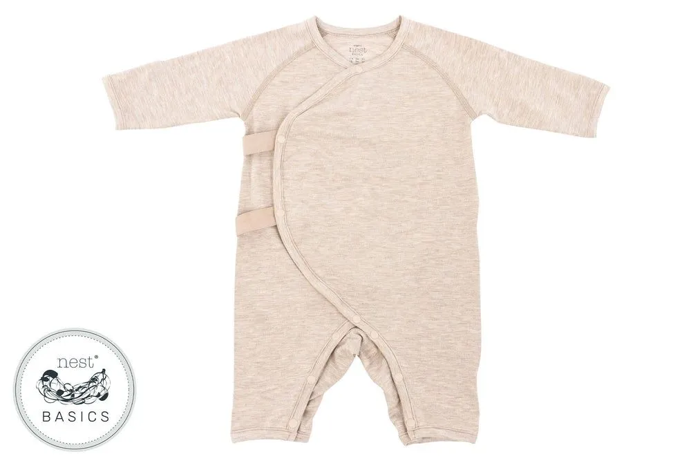 Nest Designs Basics Bamboo Cotton Kimono Long Sleeve Romper - Warm Taupe 0-3M