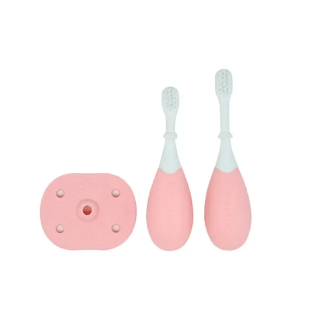 Marcus & Marcus 3-Stage Palm Grasp Toothbrush Set - Pink 12M+